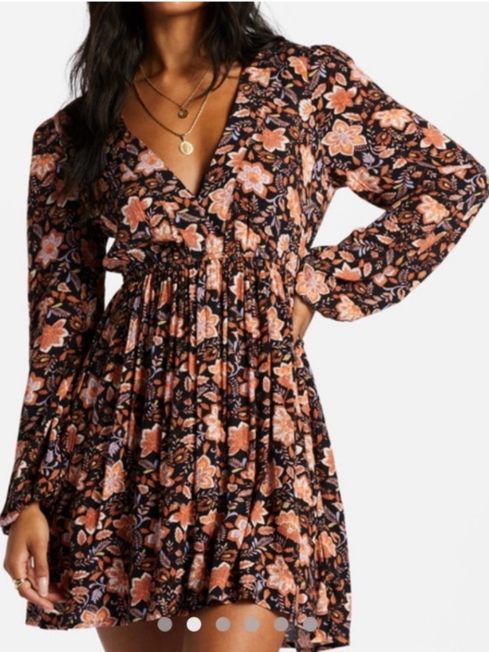 BILLABONG Black Mini Dress with Orange Floral Print Sweetest Dream
